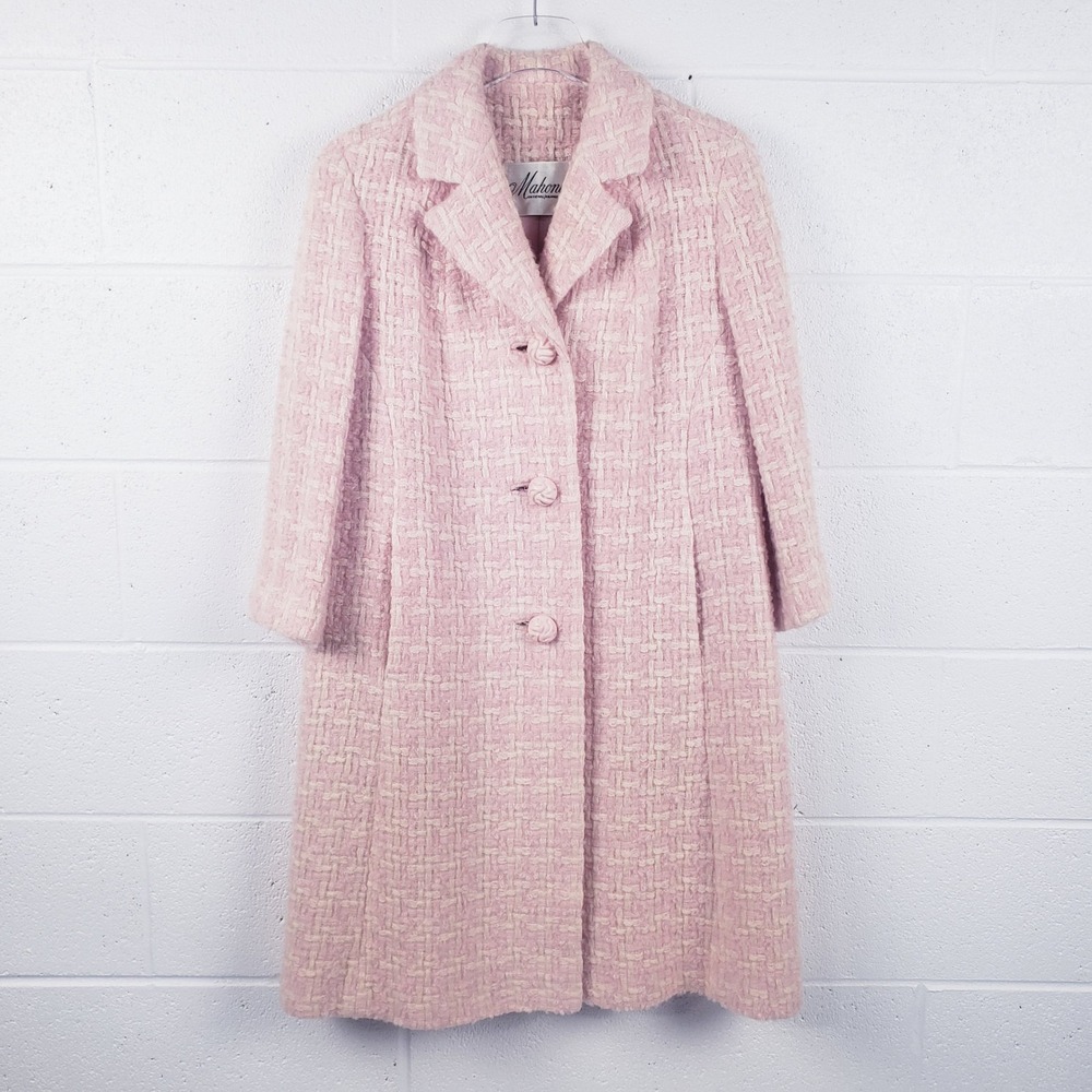 Vintage Mahoney's Swing Coat Pink Tweed Mod Button Front Women's Size Large